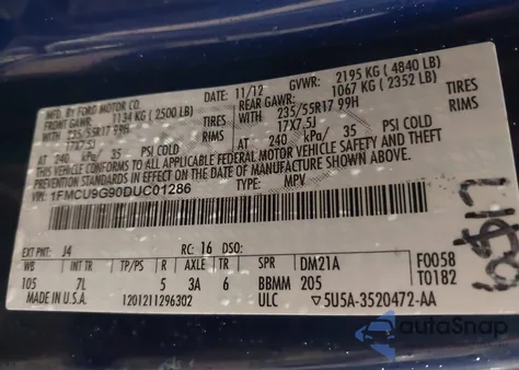 2013 Ford Escape Se from USA, damaged, VIN 1FMCU9G90DUC01286